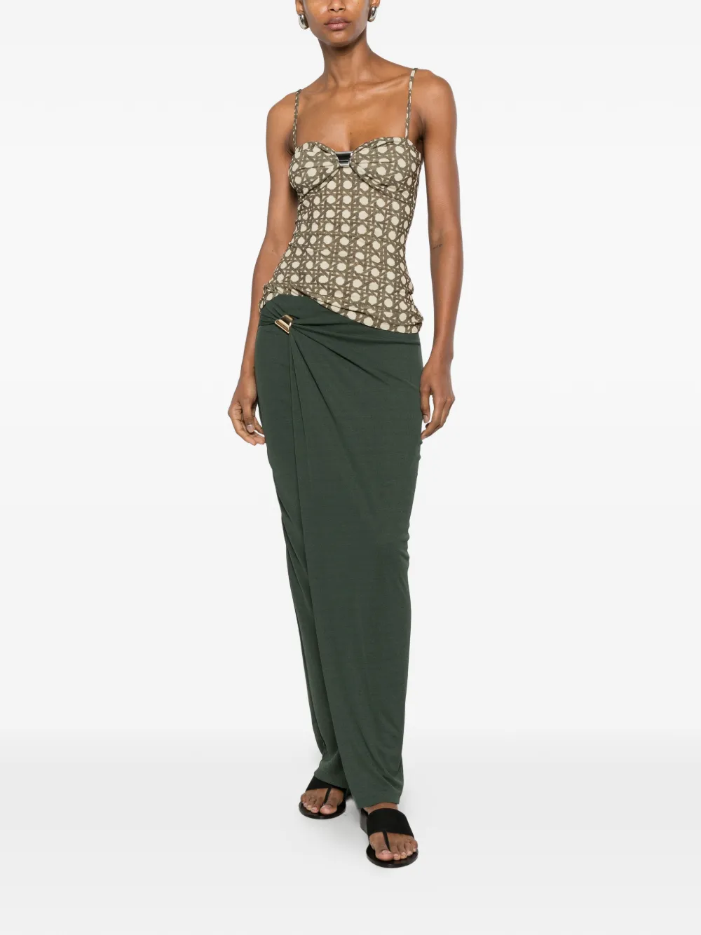 Nanushka Tozi gedrapeerde maxi-rok met hardware-detail Groen
