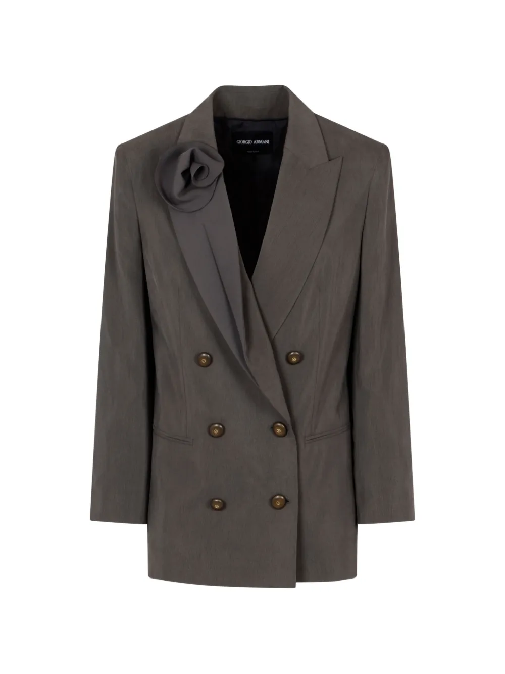 Giorgio Armani floral-applique double-breasted silk blazer - Grigio