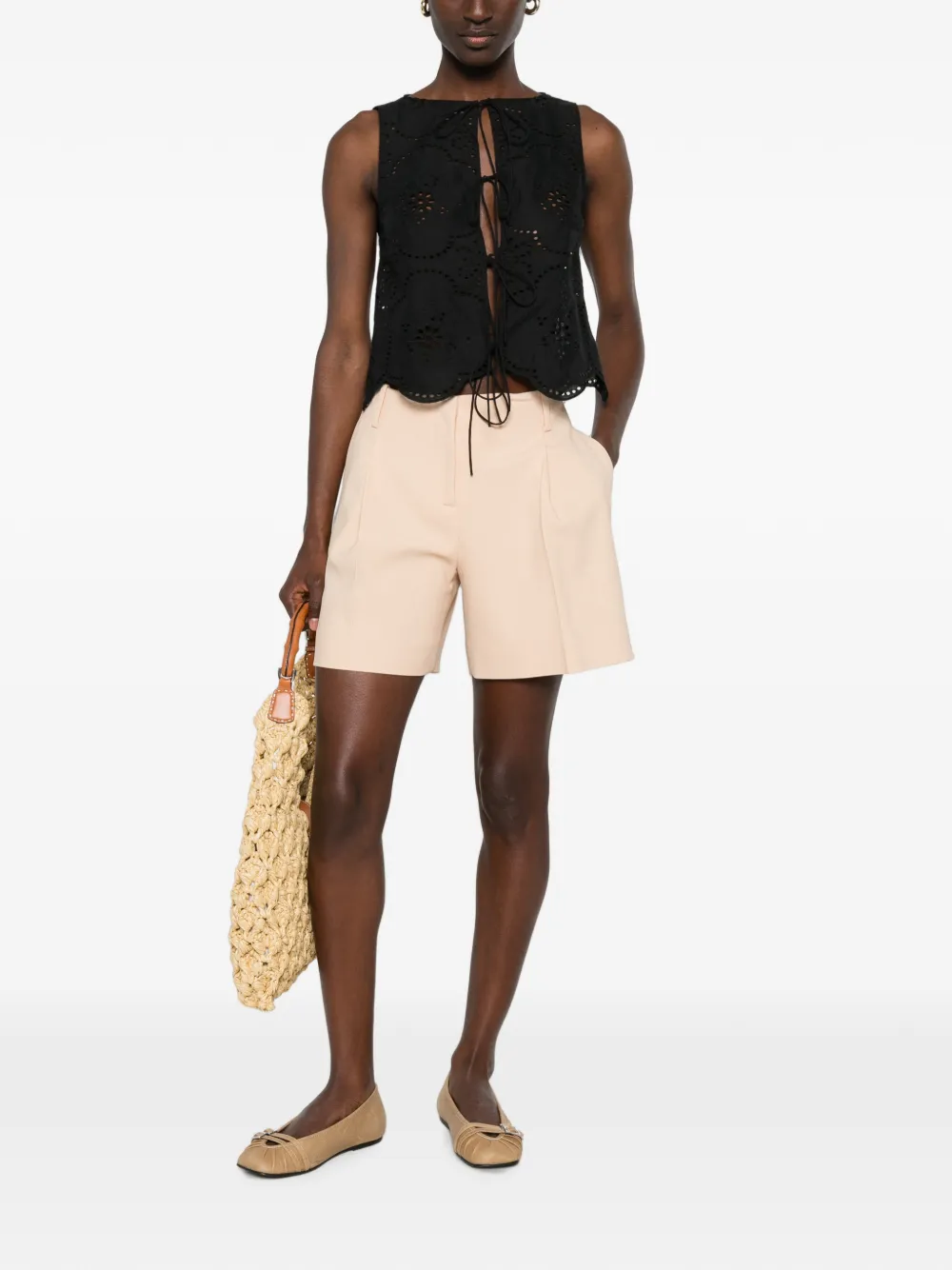Ermanno Scervino Geplooide shorts met riemlussen Beige