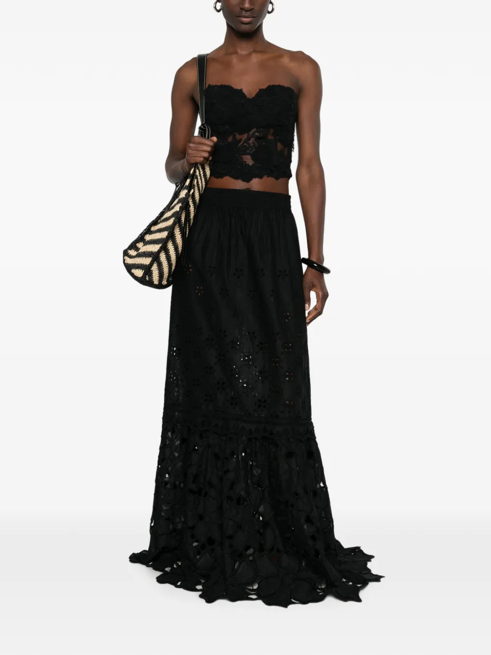 Ermanno Scervino Strapless top met geborduurd kant Zwart