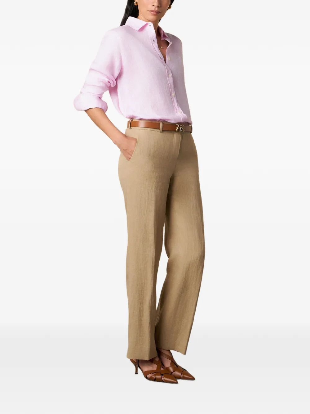 Brooks Brothers Pantalon met wijde pijpen Beige