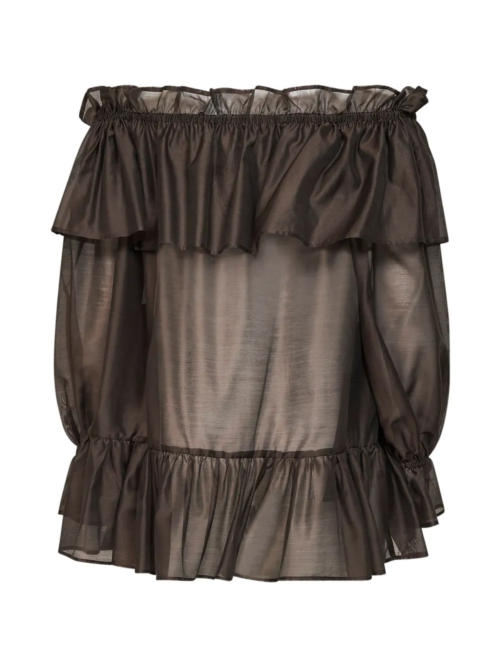 Blanca Vita ruffled off-the-shoulder blouse - Marrone