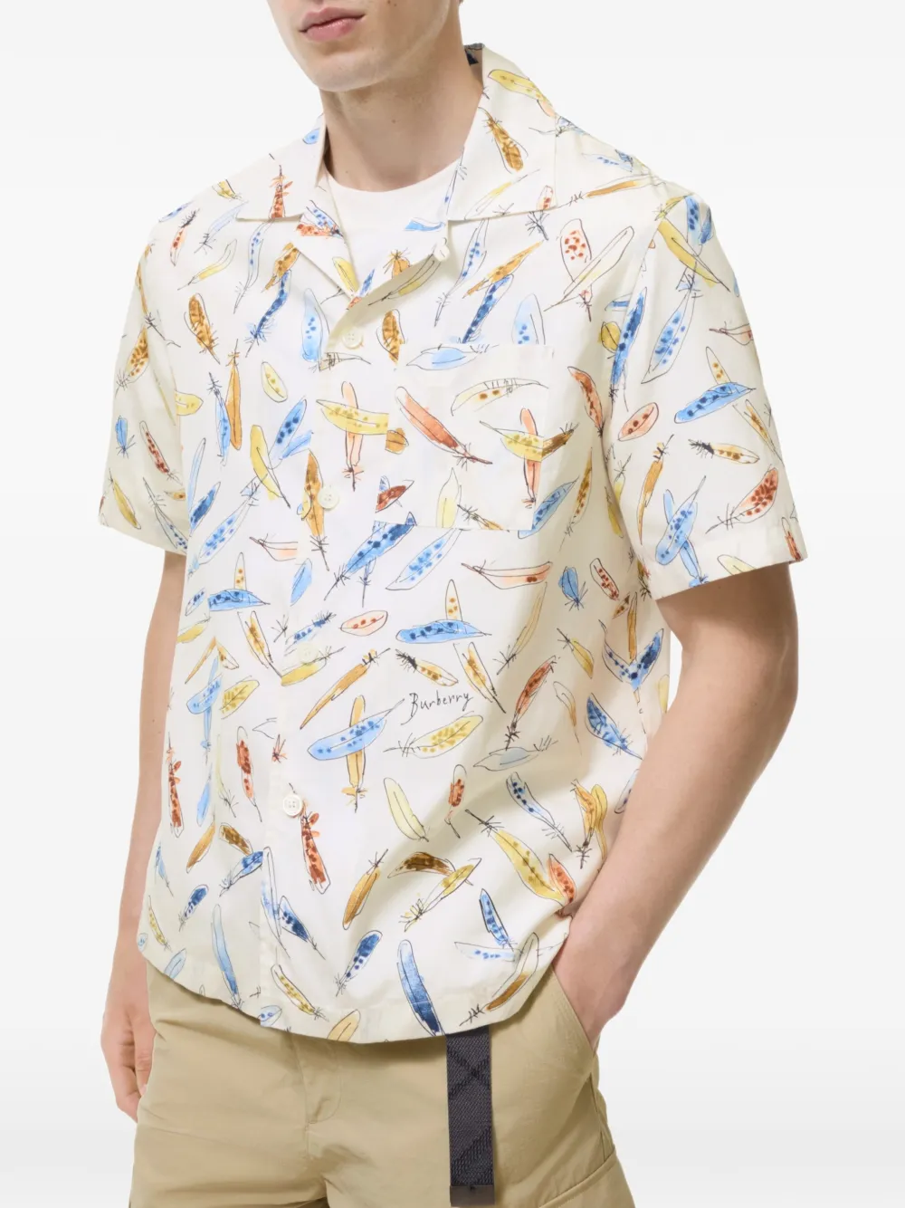 Burberry Katoenen overhemd met relaxe pasvorm en veerprint Beige