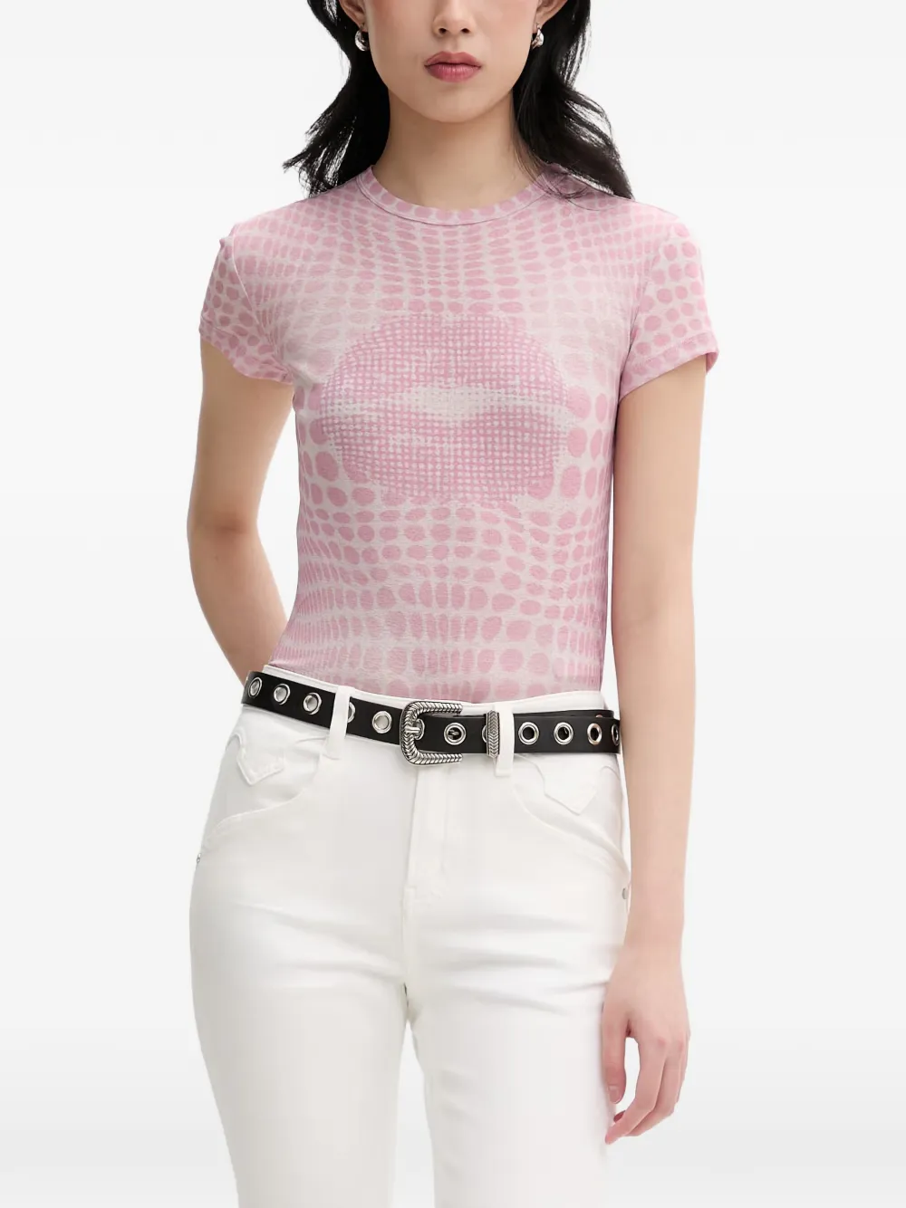 Miss Sixty polka-dot graphic-print T-shirt - Rosa