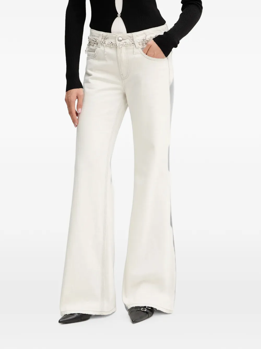Miss Sixty faux-pearl embellished flared jeans - Tons neutres