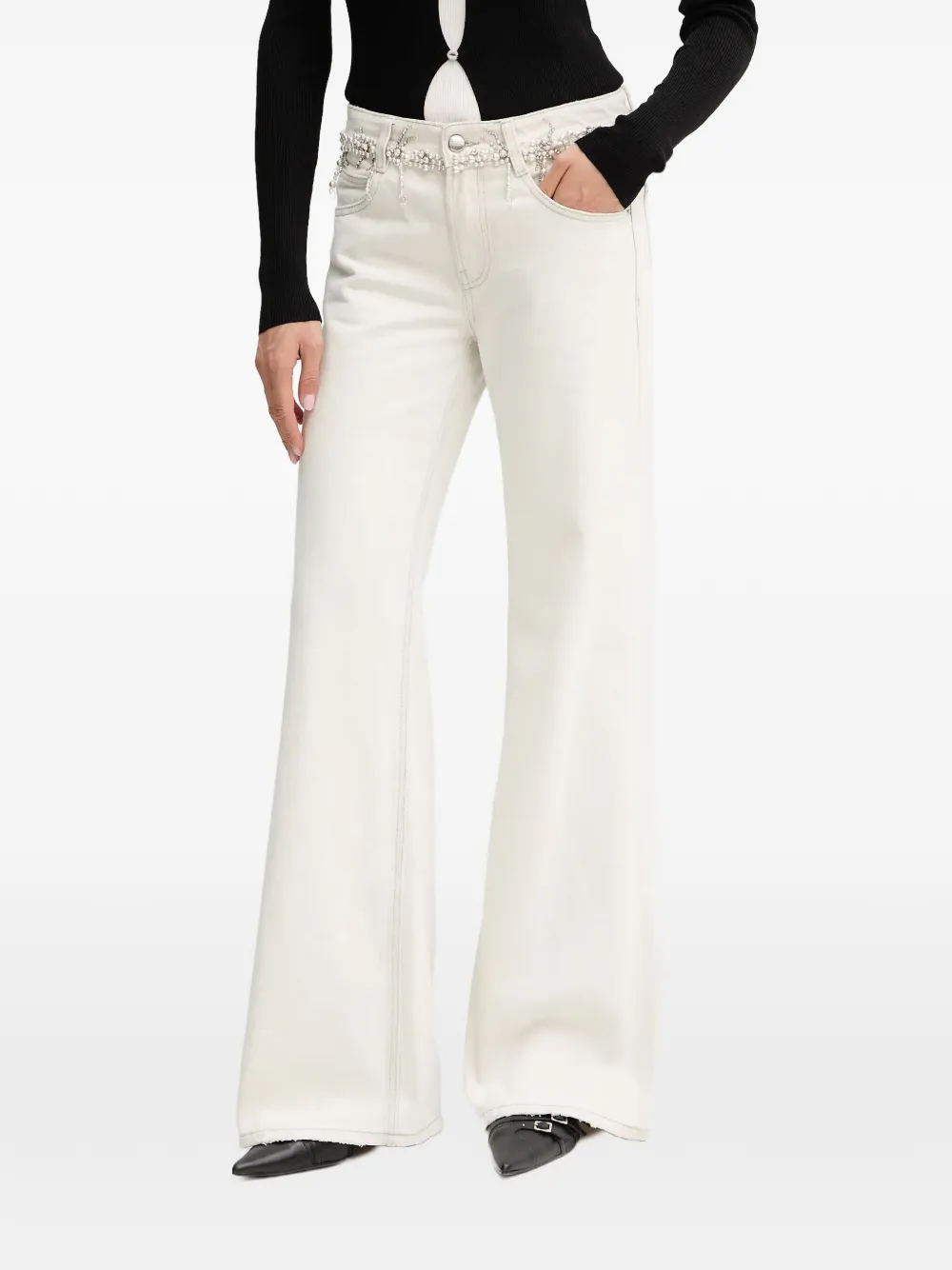 Miss Sixty faux-pearl embellished flared jeans - Nude