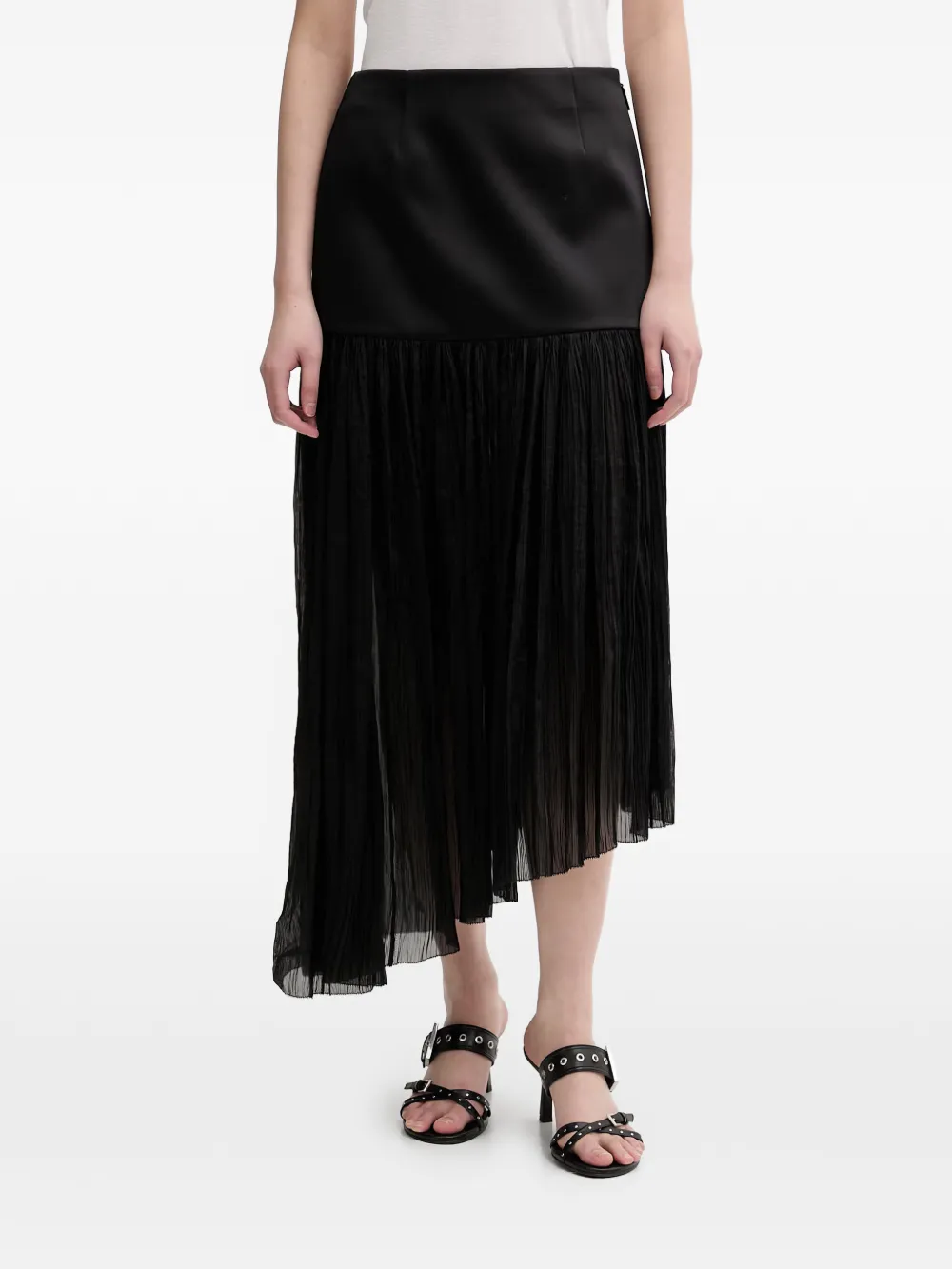 Miss Sixty pleated-detail asymmetric midi skirt - Nero
