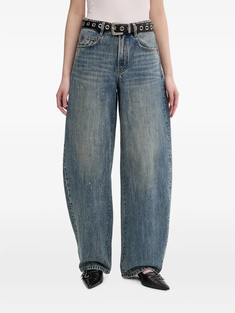 Miss Sixty bow-detail faux-pearl tapered jeans - Blu