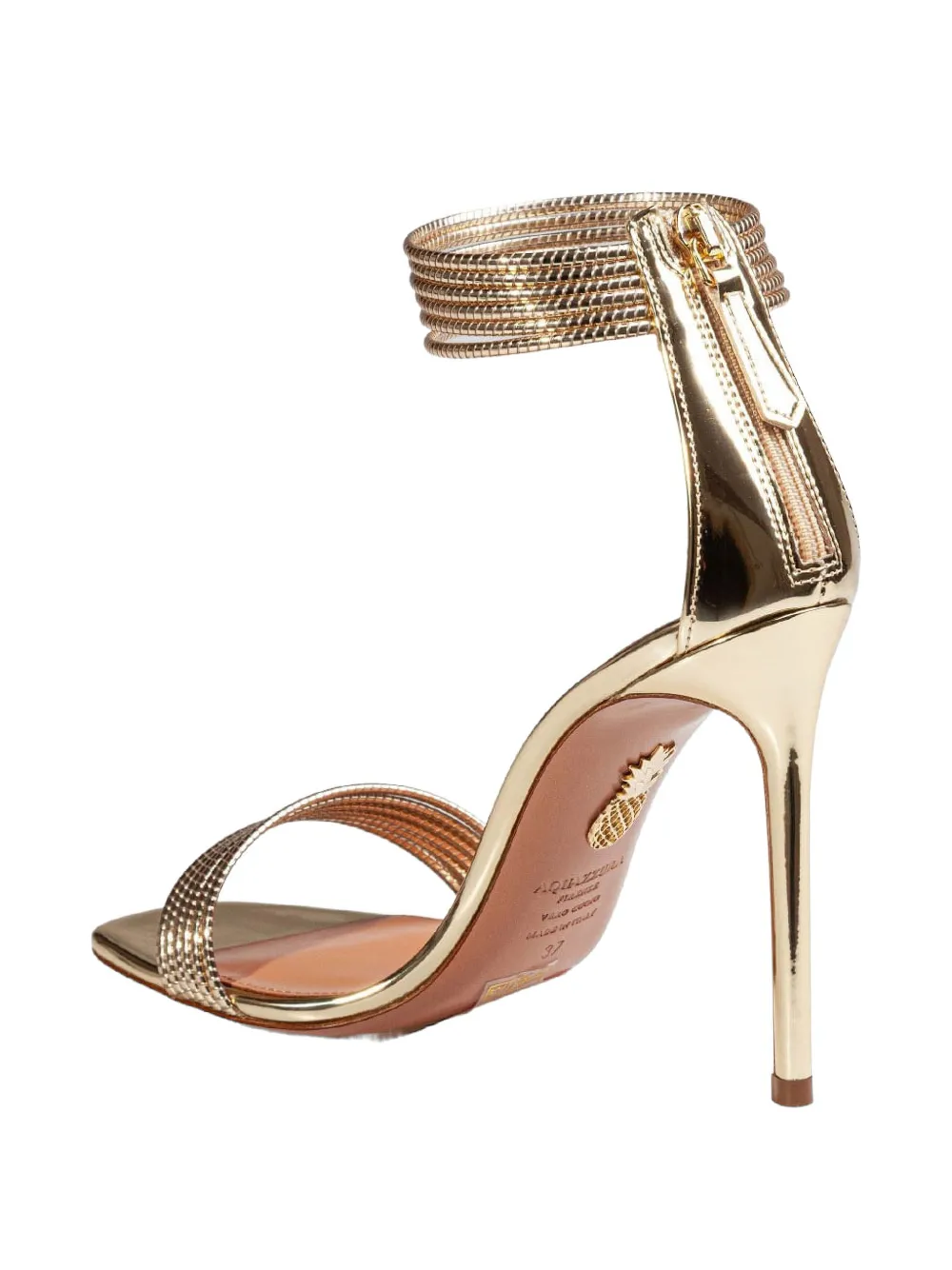 Aquazzura Sway metallic-effect multi-strap sandals Goud