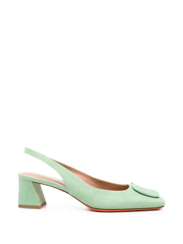 Santoni Buckle-detail Slingback Pumps in Green
