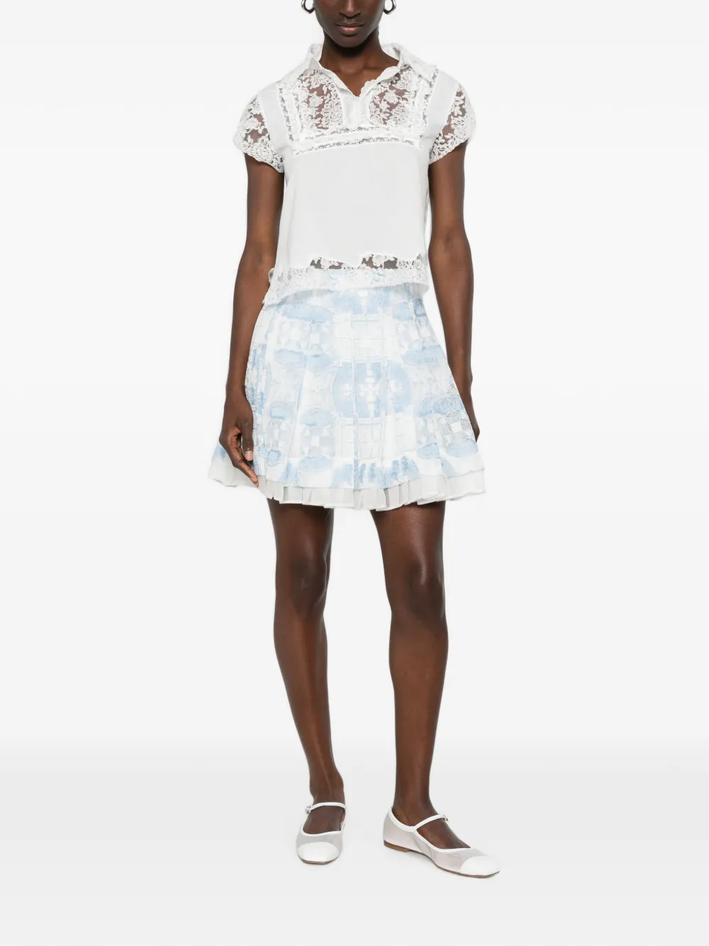 Ermanno Scervino Mini-rok met kanten en plooien Blauw
