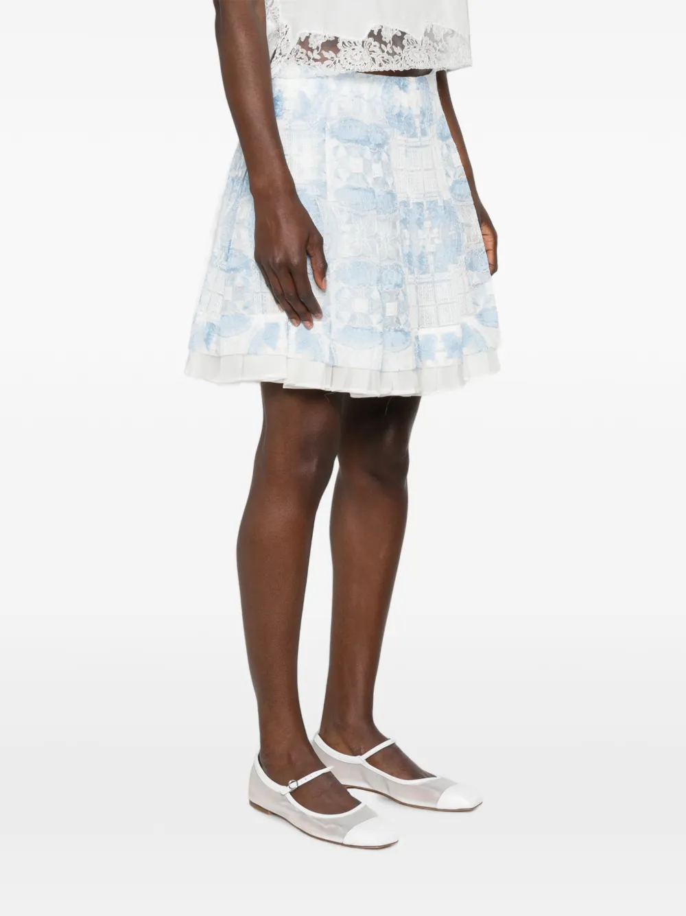 Ermanno Scervino Mini-rok met kanten en plooien Blauw