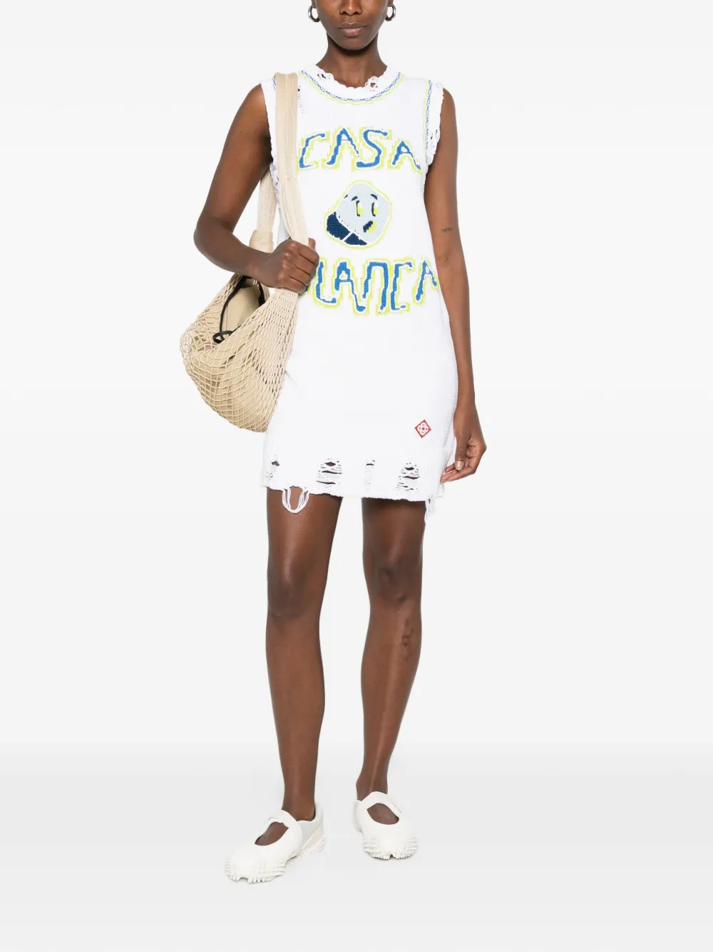Casablanca Intarsia mini-jurk met gerafeld detail Wit