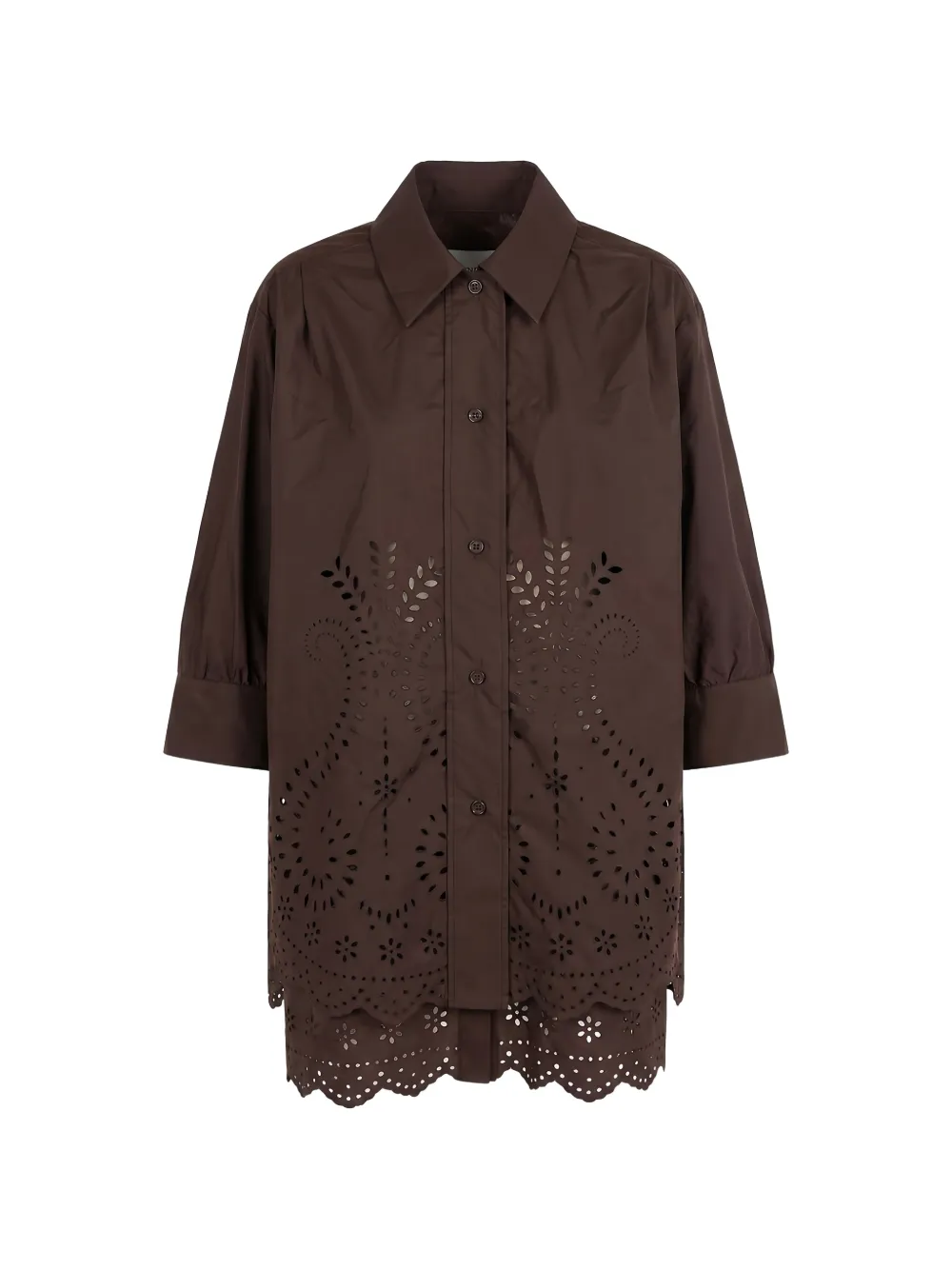 Meimeij Broderie-anglaise Scalloped-hem Shirt In Brown