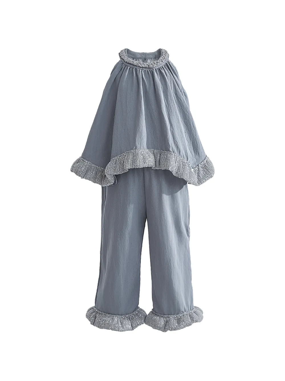 Tulleen Calyra sequin-embellished ruffled trousers set - Blau