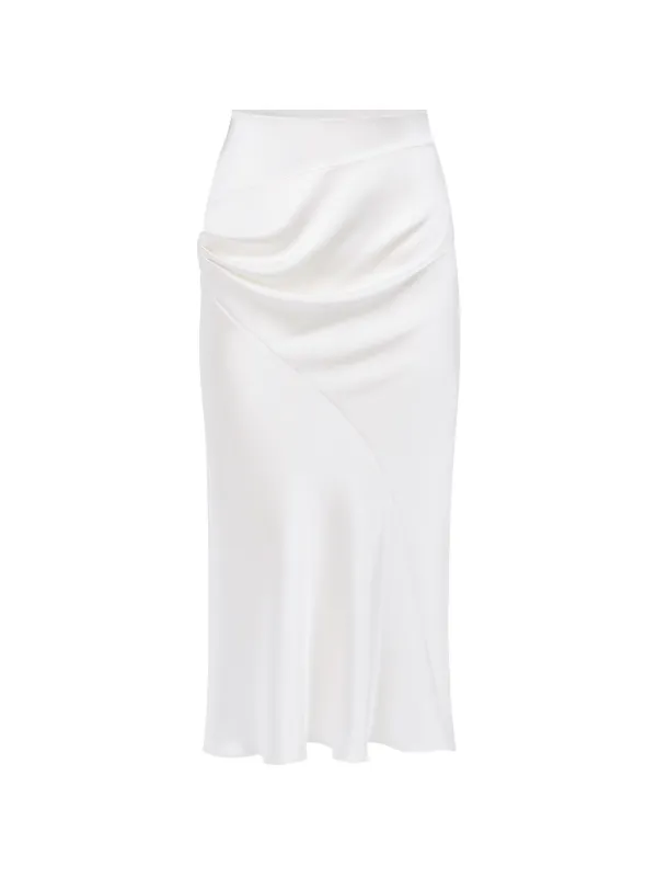 Nina Ricci Asymmetrical Draped Midi Skirt in White