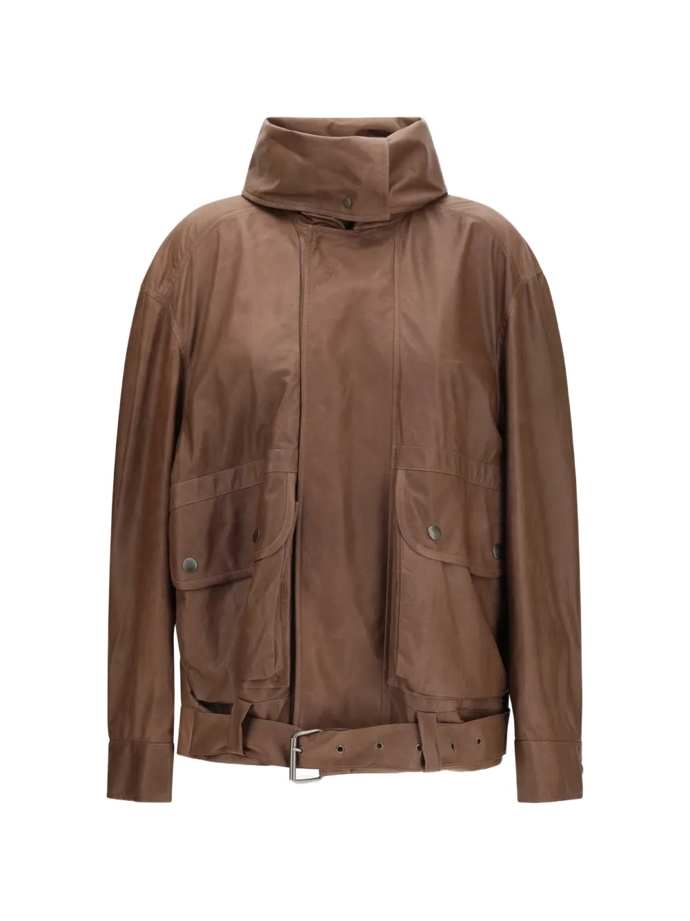 Calvin Klein Isa belted leather jacket - Braun
