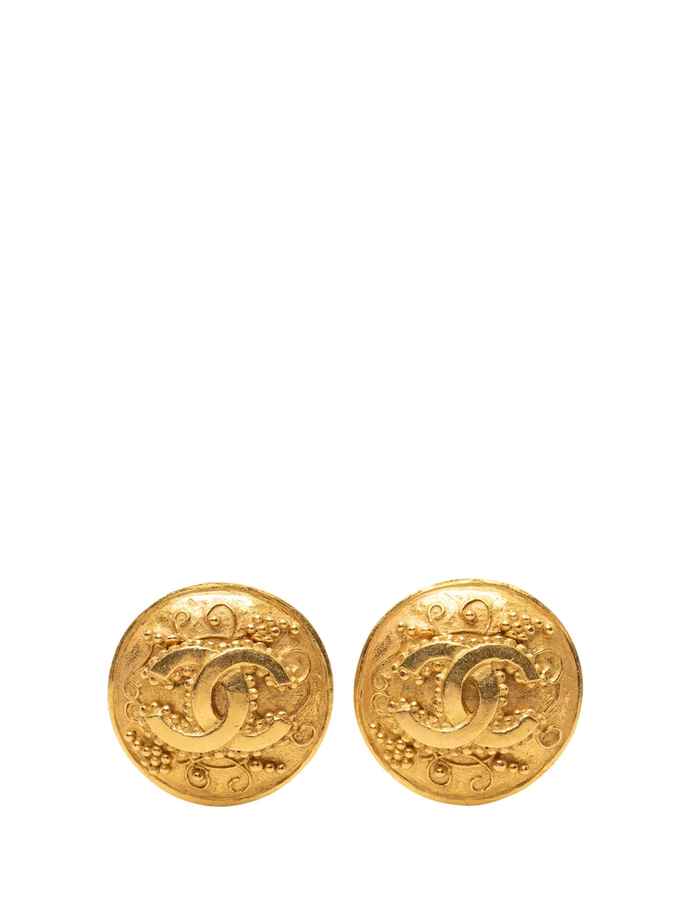 CHANEL Pre-Owned Orecchini Grapevine tondi a clip con motivo CC e placcatura oro 1996
