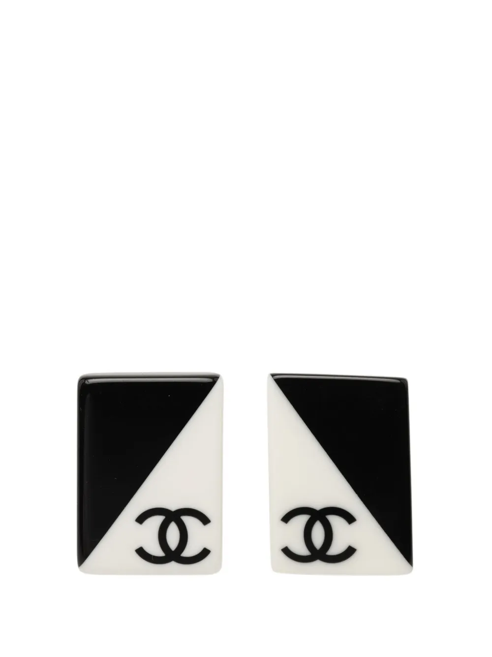 CHANEL Pre-Owned 2001 CC Bicolor Acrylic Rectangular Clip On Earrings costume earrings - Black