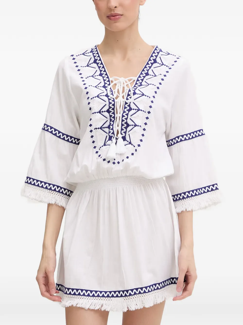 Melissa Odabash Martina mini-jurk met geborduurd kwastje Wit