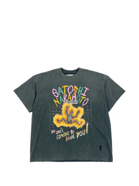 SATOSHI NAKAMOTO graphic-print distressed T-shirt