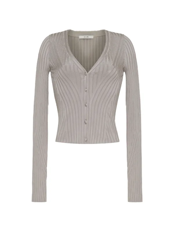 Adam Lippes Greer Ribbed-knit Cardigan in Silver