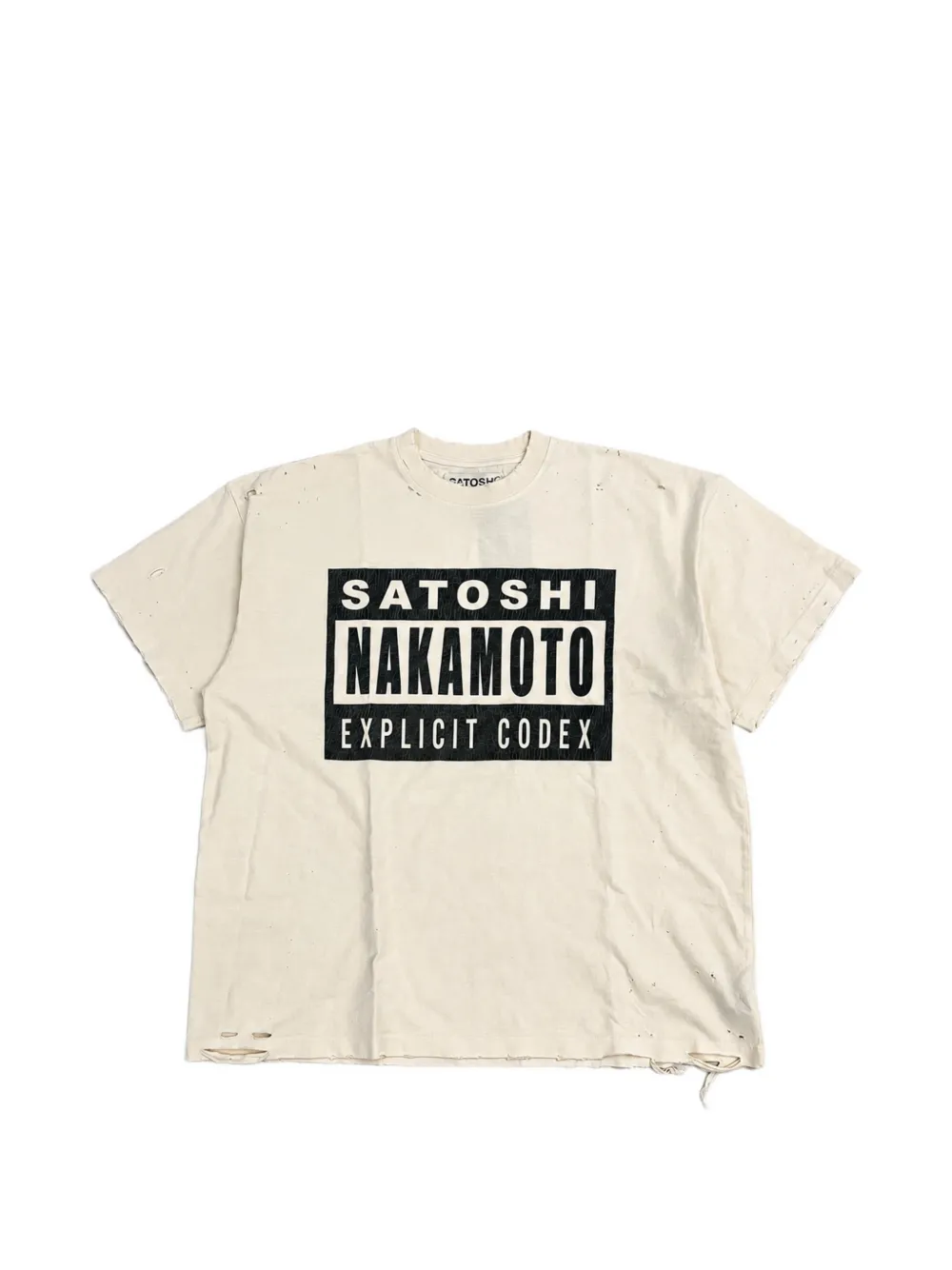 SATOSHI NAKAMOTO logo-print distressed T-shirt - Toni neutri