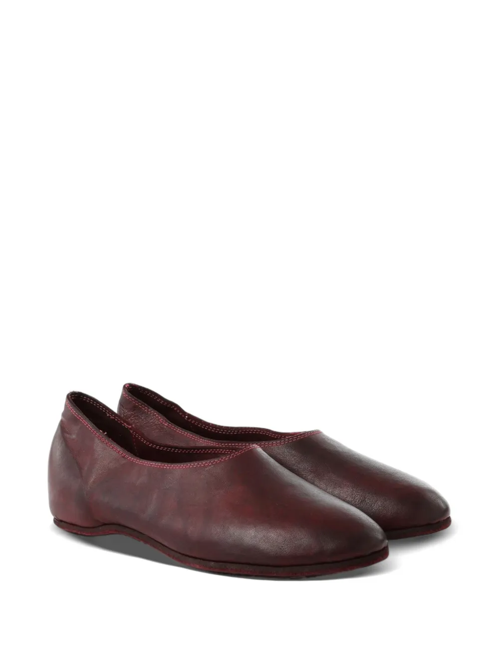 Guidi tonal-stitched leather ballet flats Rood