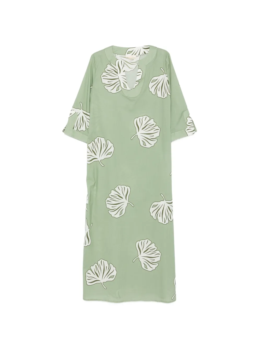 iu rita mennoia leaf-print long-sleeve cotton maxi dress - Verde