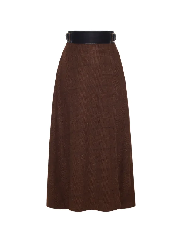 Adam Lippes Caspian Checked Maxi Skirt in Brown