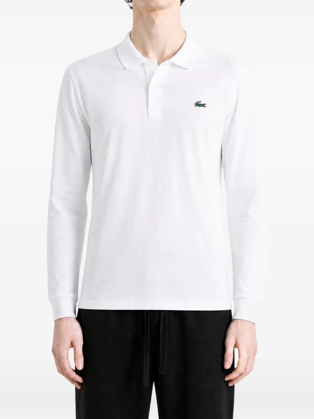 Lacoste logo-patch long-sleeve polo shirt - Bianco