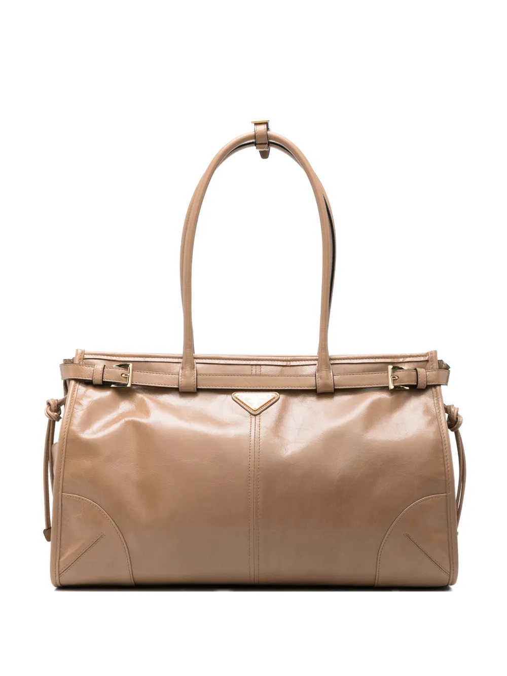 Prada logo-plaque shoulder bag - Nude