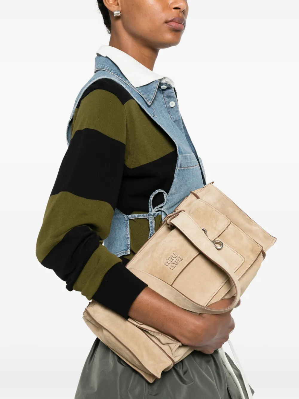 Miu Miu Utilitaire Suede Shopping Bag in Neutrals, view 2
