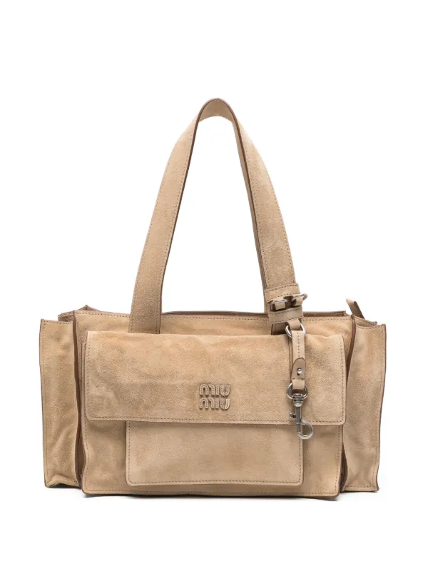 Miu Miu Utilitaire Suede Shopping Bag in Neutrals