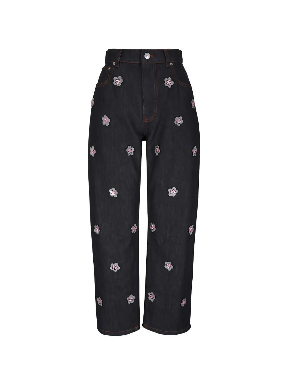 Marni flower-embellished straight-leg jeans - Blau