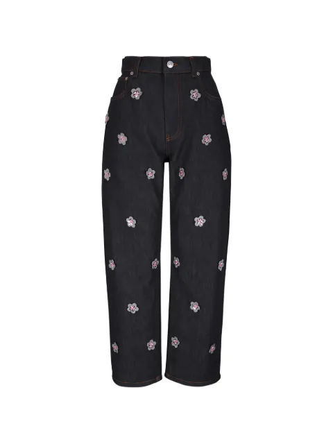 Marni flower-embellished straight-leg jeans
