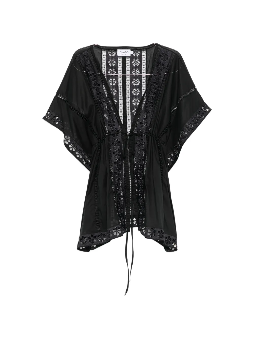 Charo Ruiz Ibiza guipure-lace drawstring-waist kaftan - Black