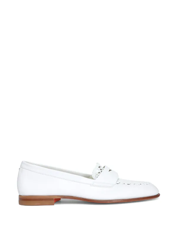Santoni Luce Woven-leather Loafers in White