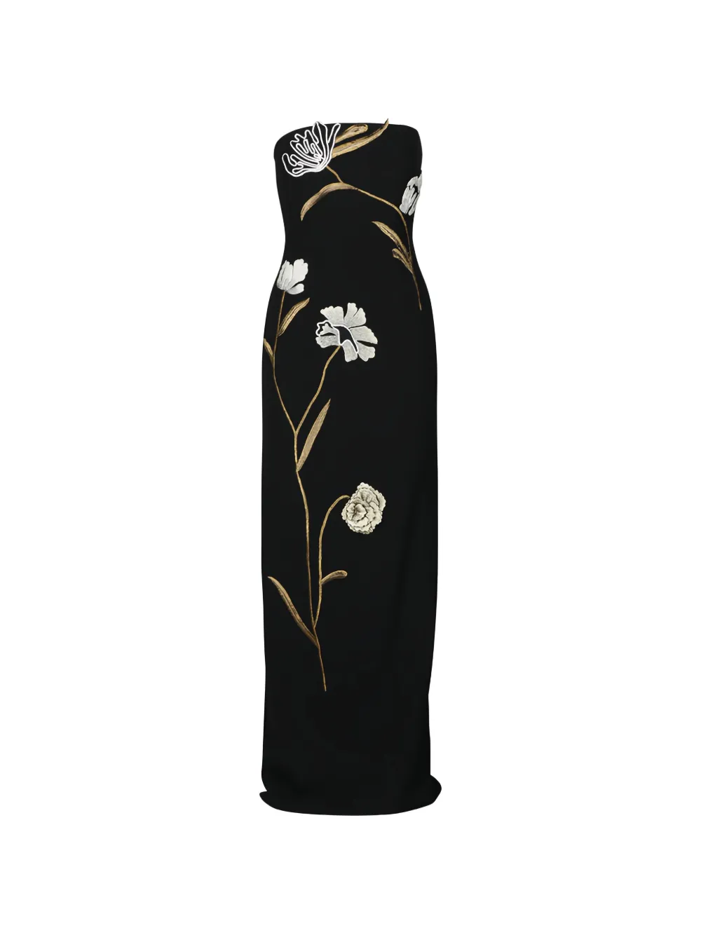Lela Rose floral-embroidered strapless maxi dress - Nero