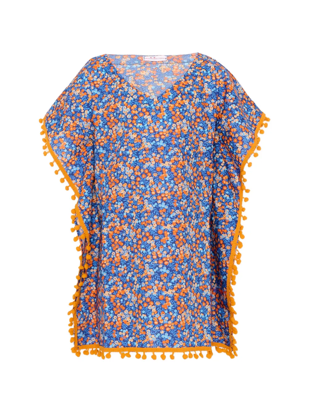 Pesciolino Rosso Kids floral-print pom-pom sun protection kaftan - Blu