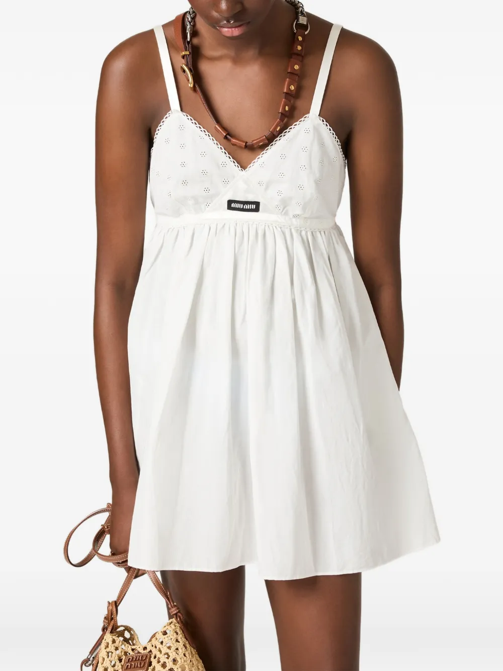 Miu Popeline jurk met ringletdetail Wit
