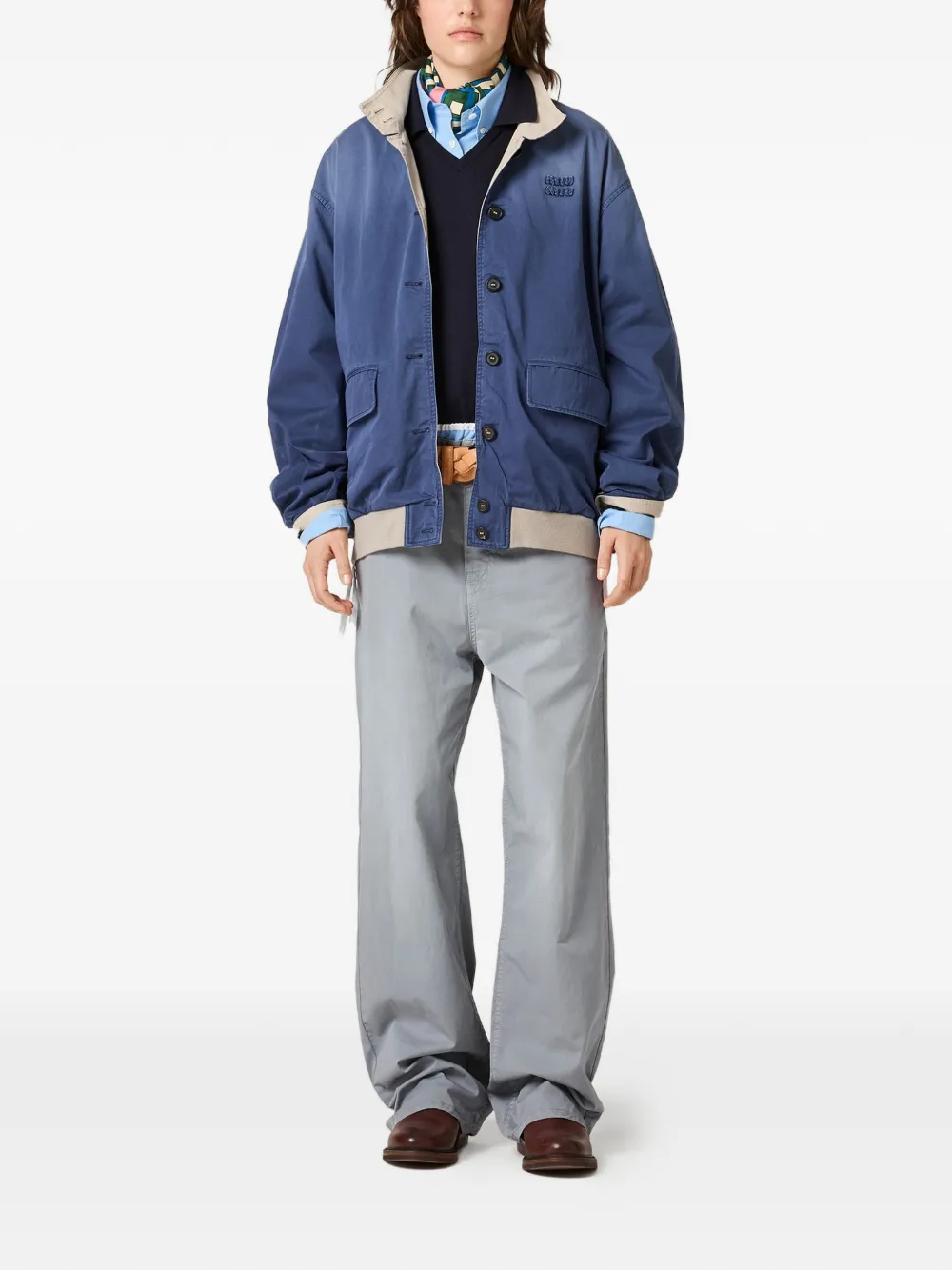 Miu Twill jack met verwassen effect Blauw