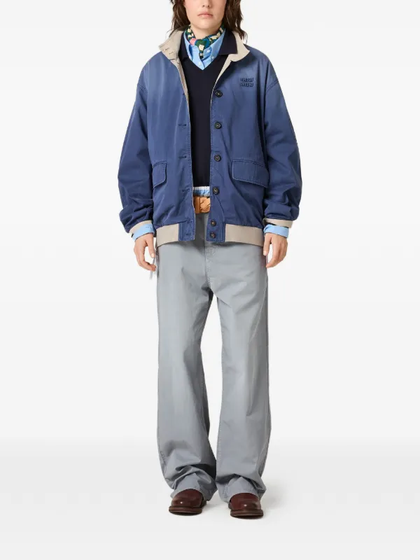 Miu Miu faded-effect logo-embroidered Jacket | Blue | FARFETCH