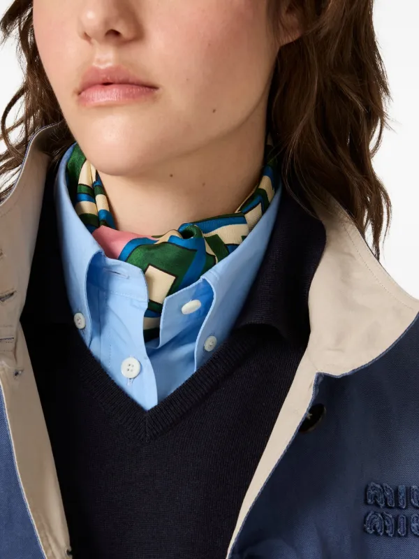 Miu Miu faded-effect logo-embroidered Jacket | Blue | FARFETCH