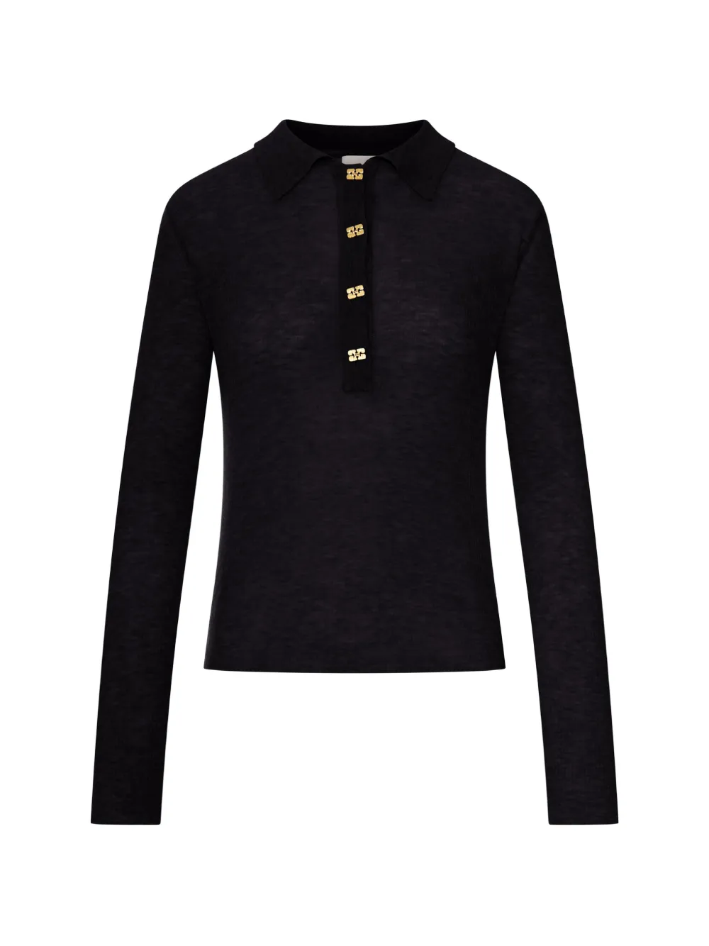 GANNI long-sleeve polo top - Schwarz