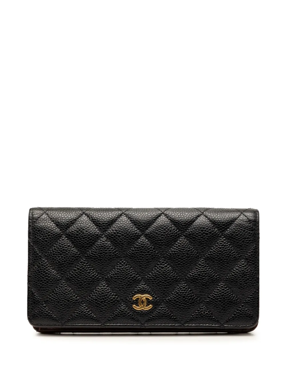 CHANEL Pre-Owned 2019 Quilted Caviar CC L Yen Wallet long wallets - Nero