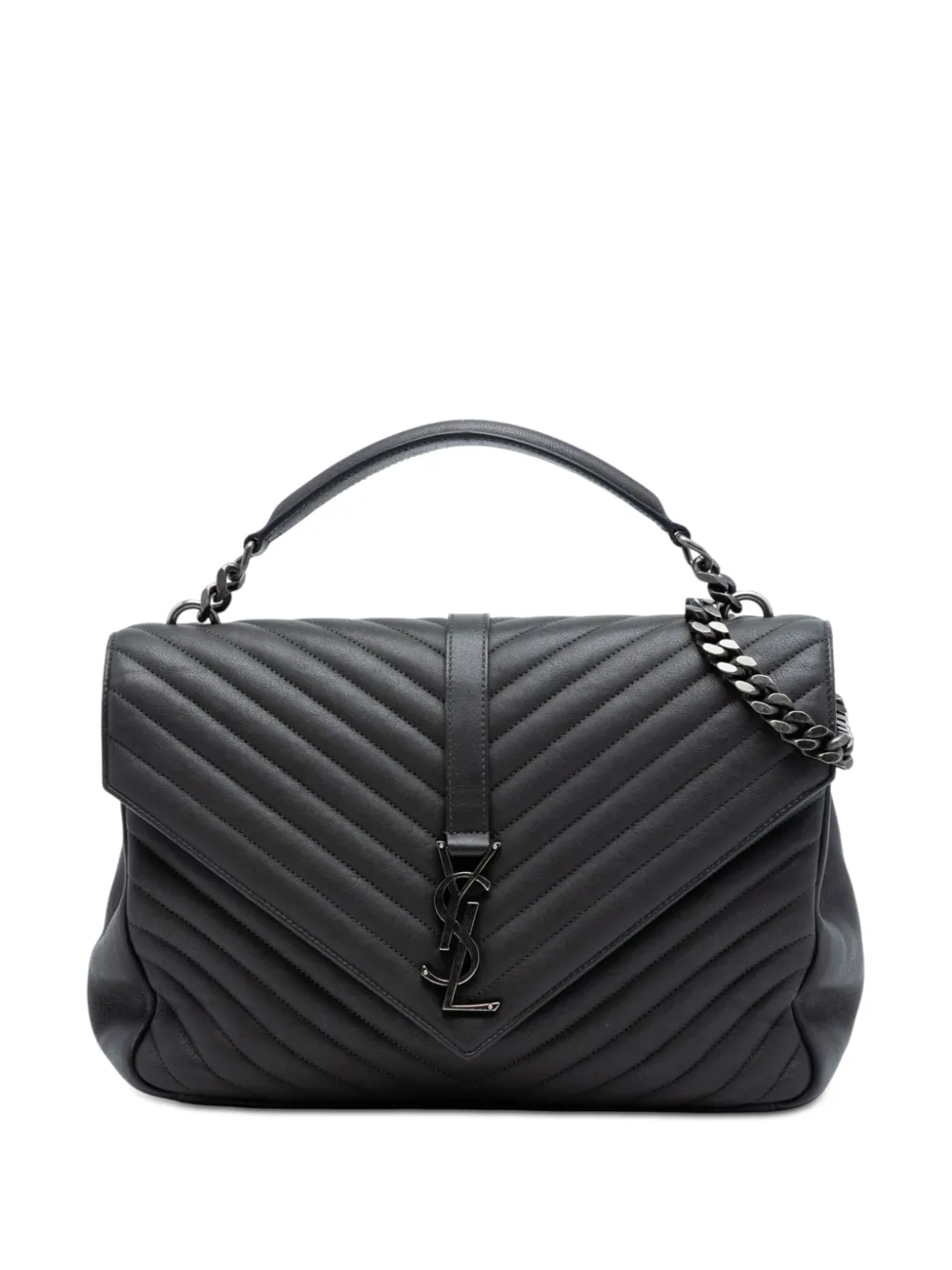 Saint Laurent Pre-Owned 2018 Large Chevron Sheepskin Monogram College satchel - Grey