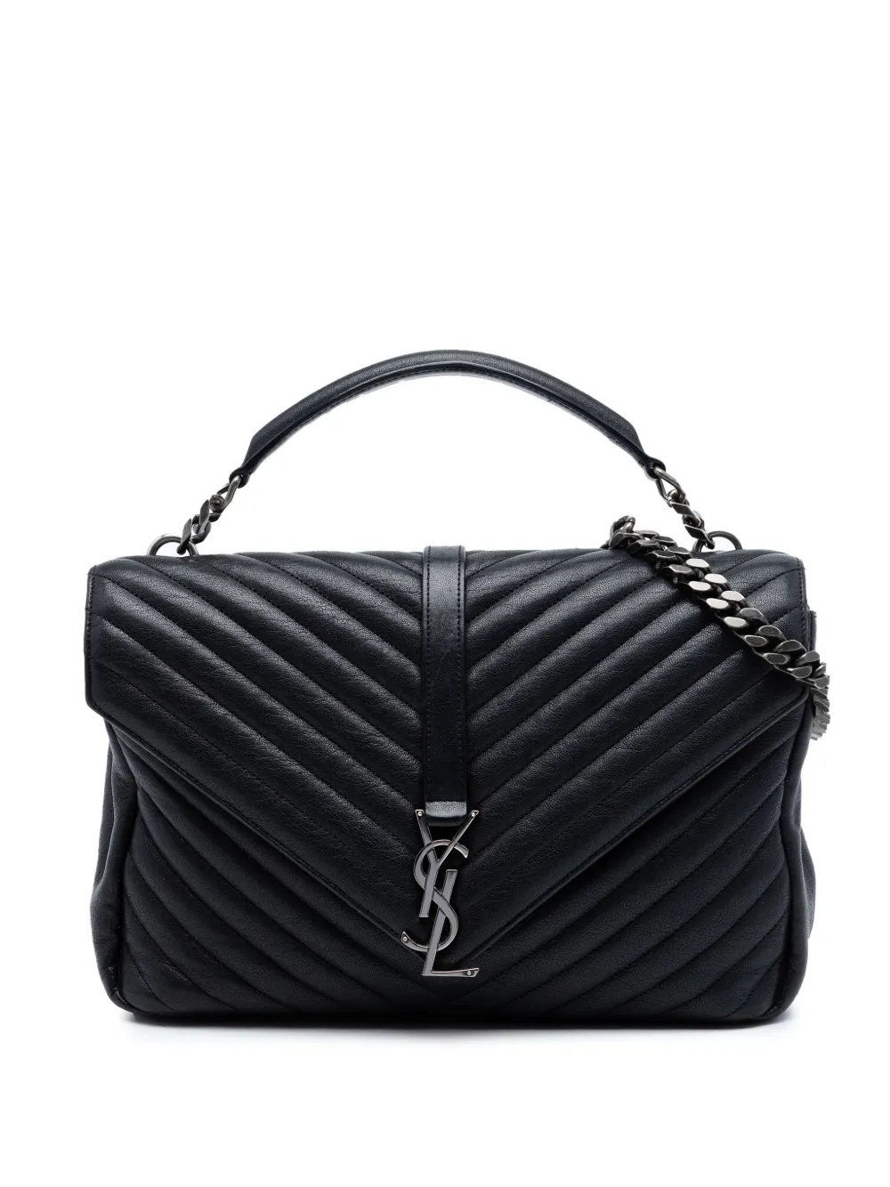 Saint Laurent Pre-Owned 2016 Large Sheepskin Chevron Monogram Monochrome College Bag satchel - Nero