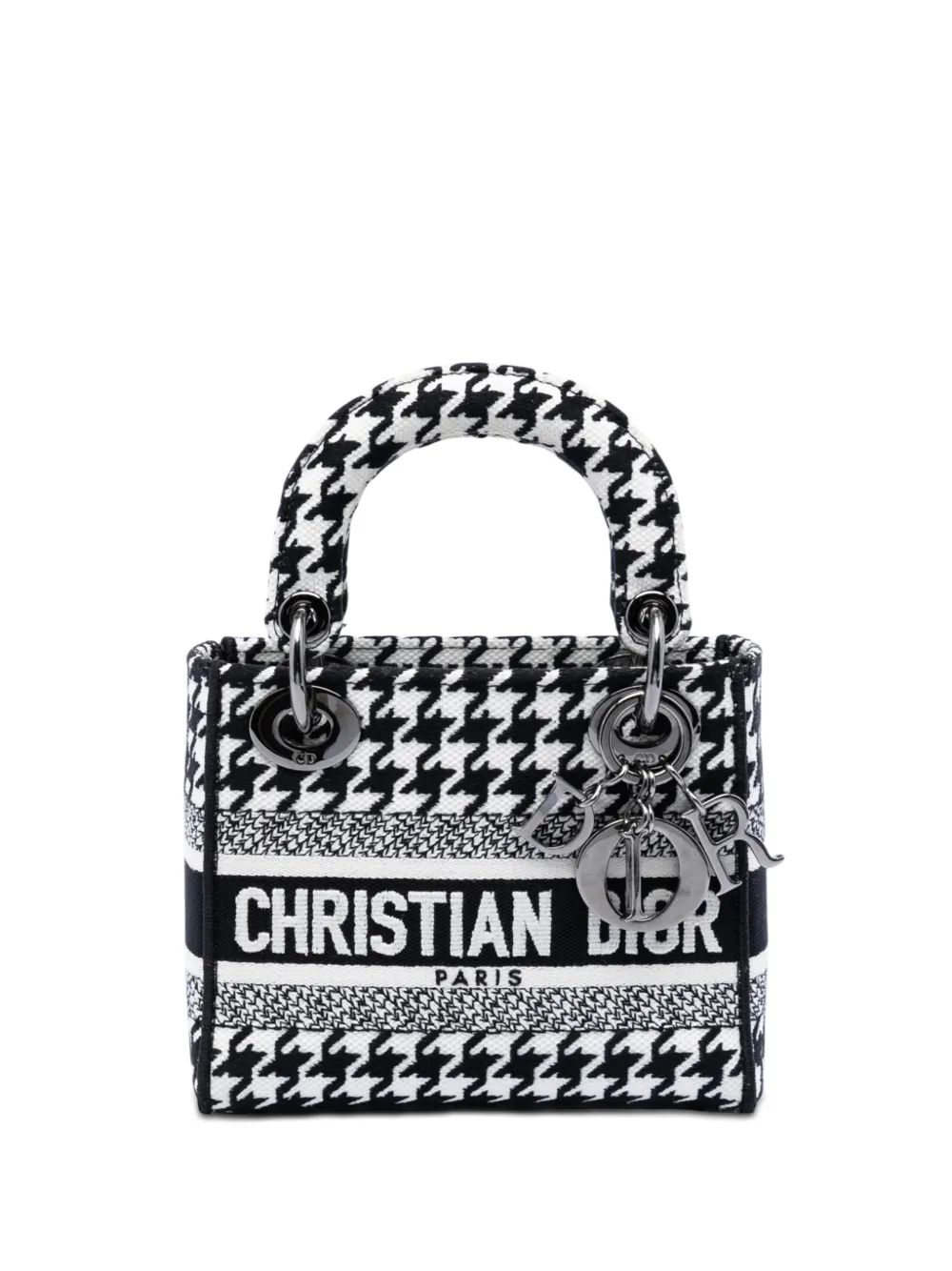 Christian Dior Pre-Owned 2022 Mini Embroidered Canvas Houndstooth Lady D Lite satchel - Bianco