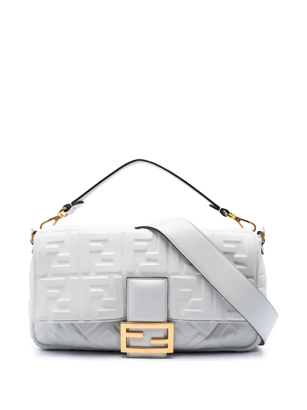 Fendi Pre-Owned 2010-2026 Large Zucca Embossed Leather Baguette satchel - White